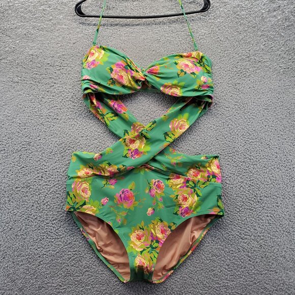 J. Crew  Crisscross Cutout Bandeau One-piece Swim Suit Rose Garden Size … - Picture 3 of 13
